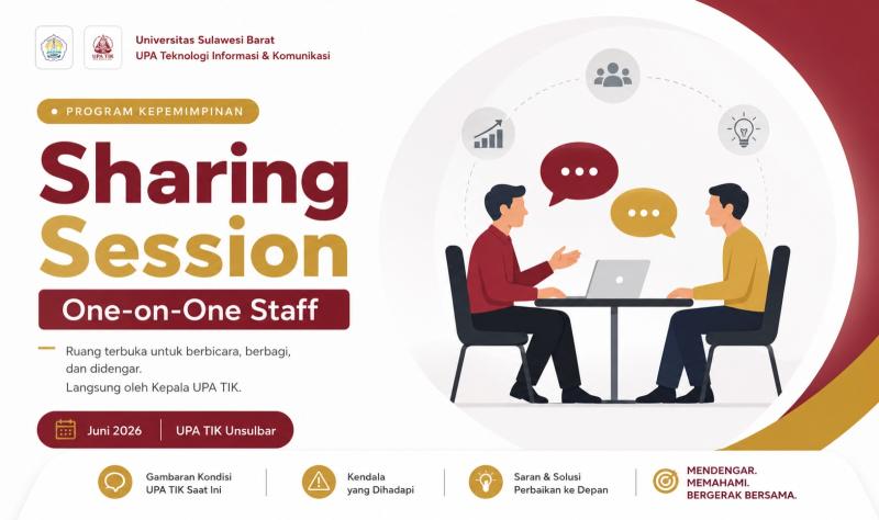 Sharing Session One-on-One Ruang Terbuka bagi Staf untuk Berbicara, Berbagi, dan Didengar Langsung oleh Kepala UPA TIK Universitas Sulawesi Barat